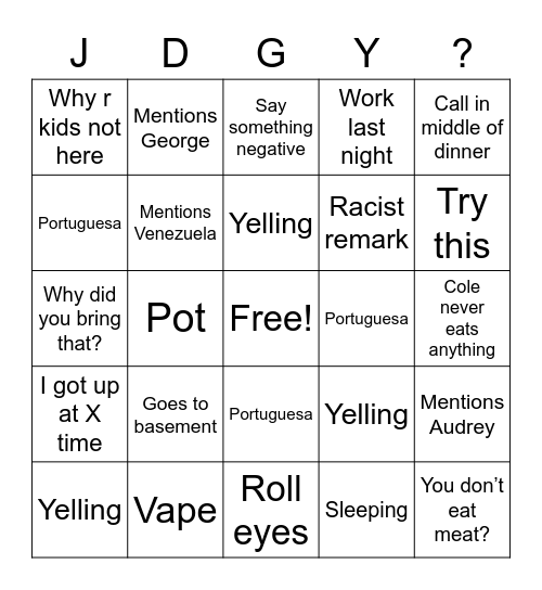 Thanksgiving Bingo Card