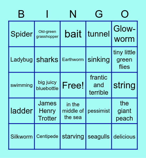 James and the Giant Peach Chapter 17 - 20 Bingo Card