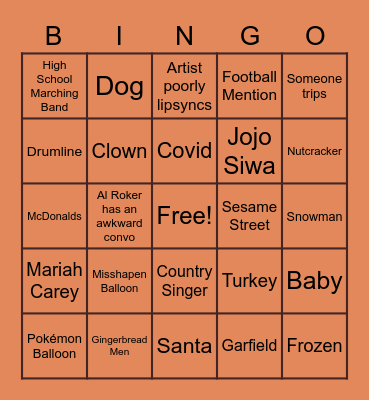 Macy's Thanksgiving Day Parade Bingo Card
