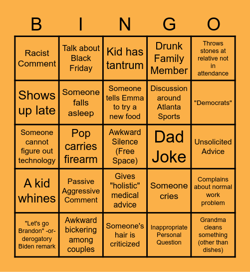 Thanksgiving Bingo 2021 Bingo Card