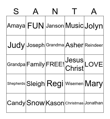 CHRISTMAS Bingo Card