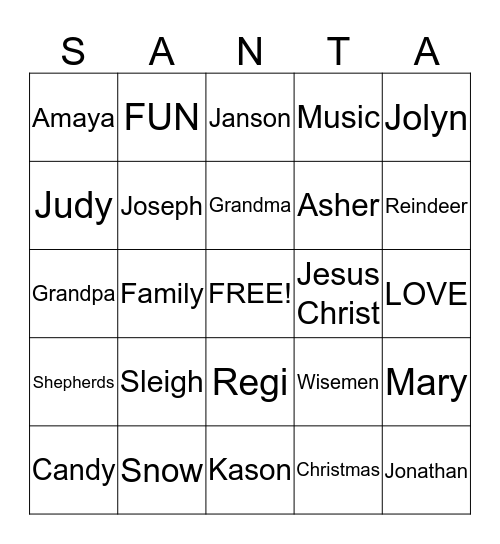 CHRISTMAS Bingo Card