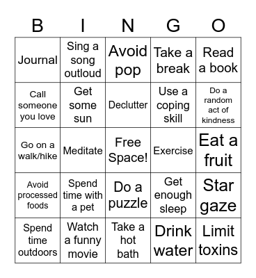 Mental Wellness BINGO Card