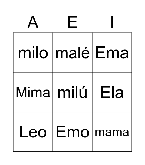 Písmenkové Bingo Card