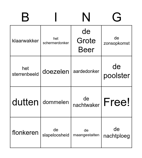Nacht Bingo Card