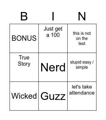 Downey Bingo Card