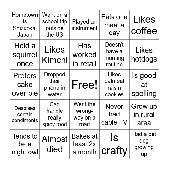 Thanksgiving Bingo Card