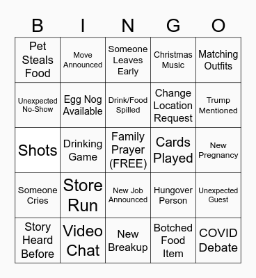 Family Thanksgiving Bingo Card