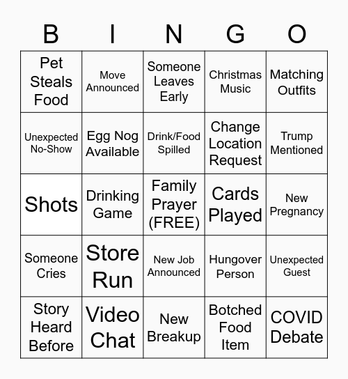 Family Thanksgiving Bingo Card