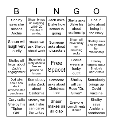 Silver Family Thanksgiving 2021 Bingo Card