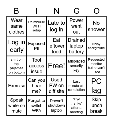 GOC WFH Bingo Card
