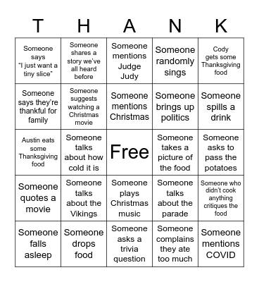 Thanksgiving Bingo Card