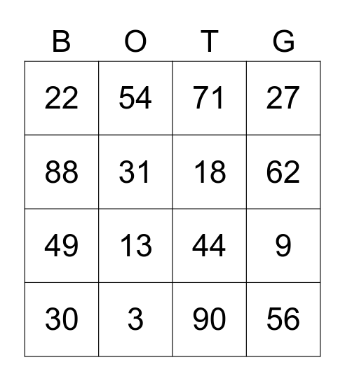 BATTLE OF THE GRADES BINGO Card