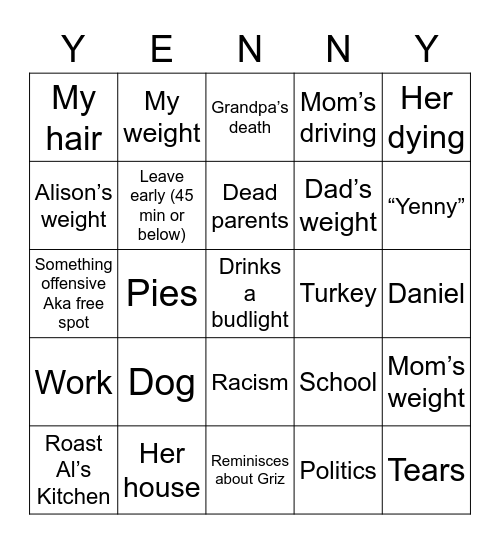 Grandma Bingo Card