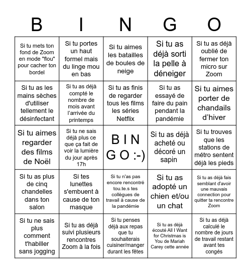 Bingo Hivernal - Pandémie Bingo Card