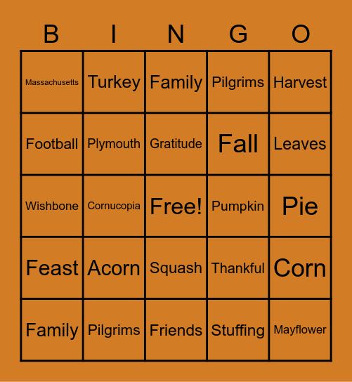 THANKSGIVING Bingo Card