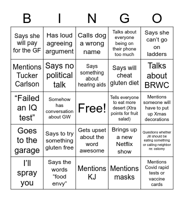 Holloway Thanksgiving Bingo Card