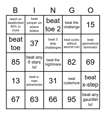 geometry dash bingo Card