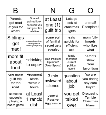 ThanksGivingMeHell Bingo Card