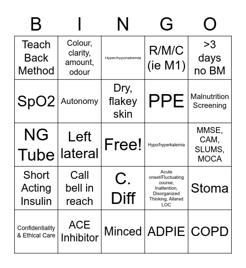 250 Clinical Review Bingo (F21) Bingo Card