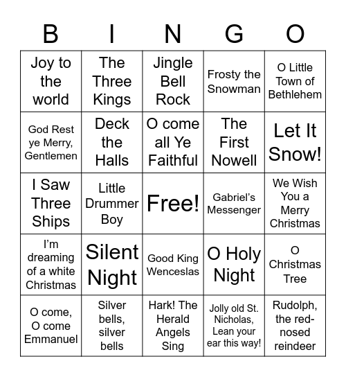 Christmas Carols Bingo Card