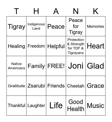 Giving Thanks 2021 Bingo Card