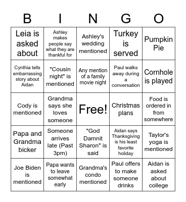Thanksgiving Bingo Card
