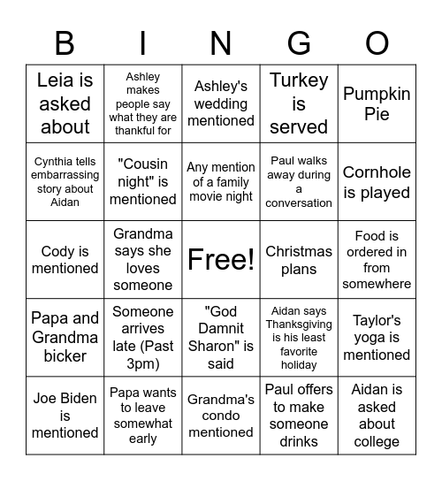 Thanksgiving Bingo Card