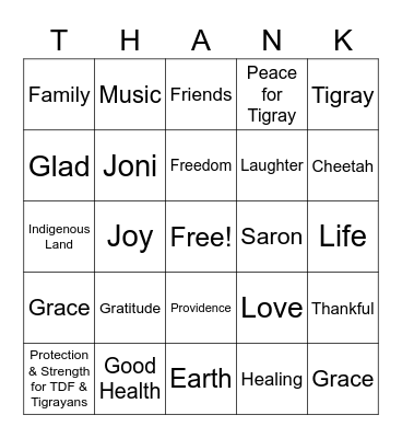 Giving Thanks 2021 Bingo Card