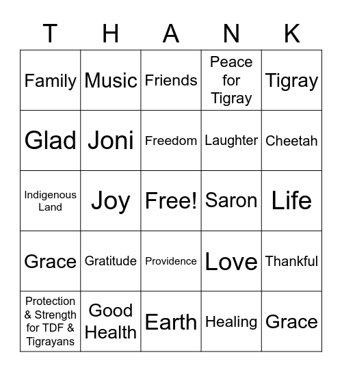 Giving Thanks 2021 Bingo Card
