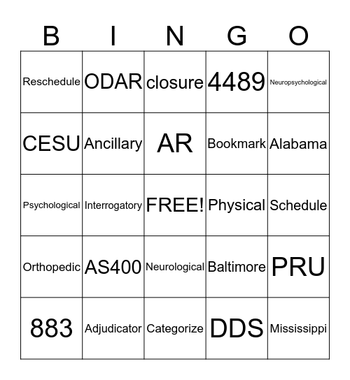 CE Unit Bingo Card