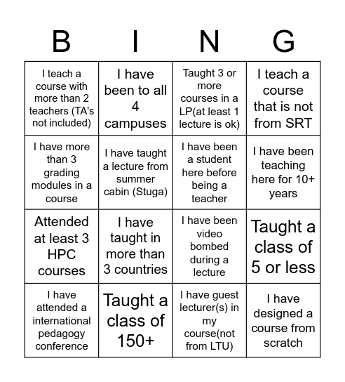 Pedagogy Bingo Card