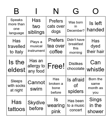 Find Someone Who Bingo Card