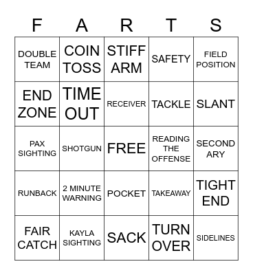 Thanksgiving Football Bingo Card