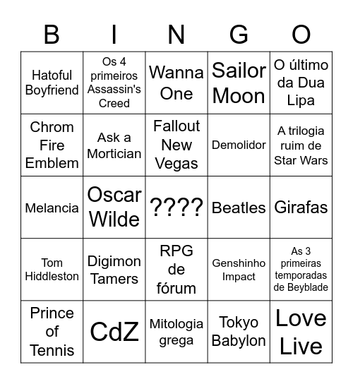 bingo dos hiperfoquinhos Bingo Card