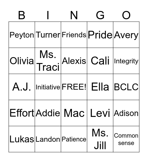 Our Friends Bingo Card