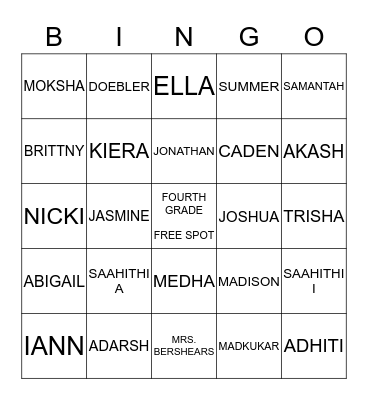 Breshears' Class  Bingo Card