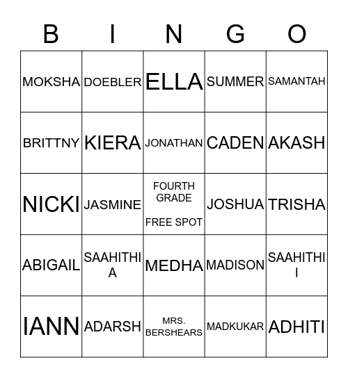 Breshears' Class  Bingo Card