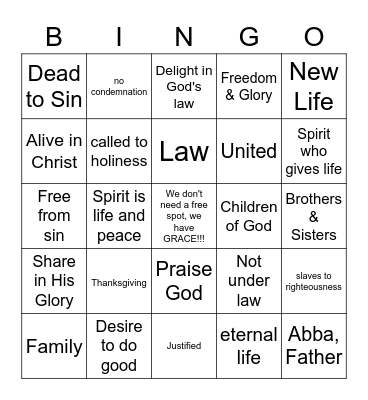 Romans 6-9 Bingo Card