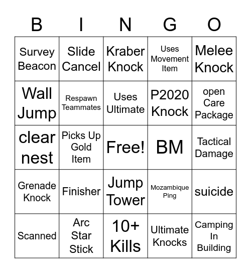 apex Bingo Card