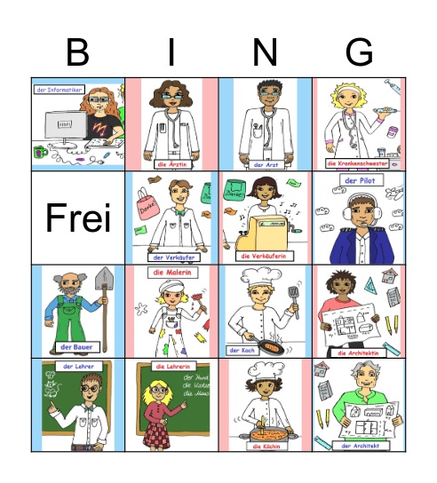 Berufe Bild + Wort Bingo Card