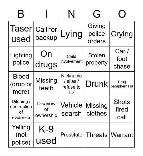 Adoxiom's Cops BINGO Card