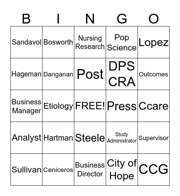 Population Science Bingo Card