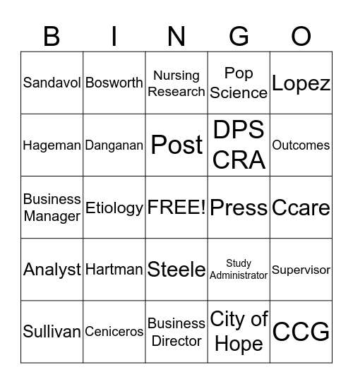 Population Science Bingo Card