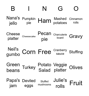 Lloyd Thanksgiving Bingo Card