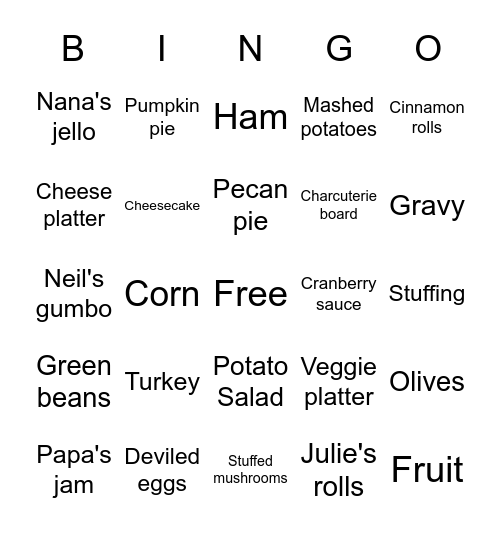 Lloyd Thanksgiving Bingo Card