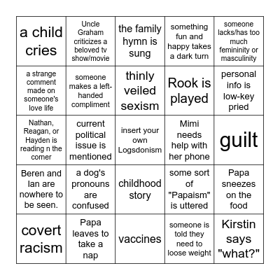 Family Logsdon Bingo Card