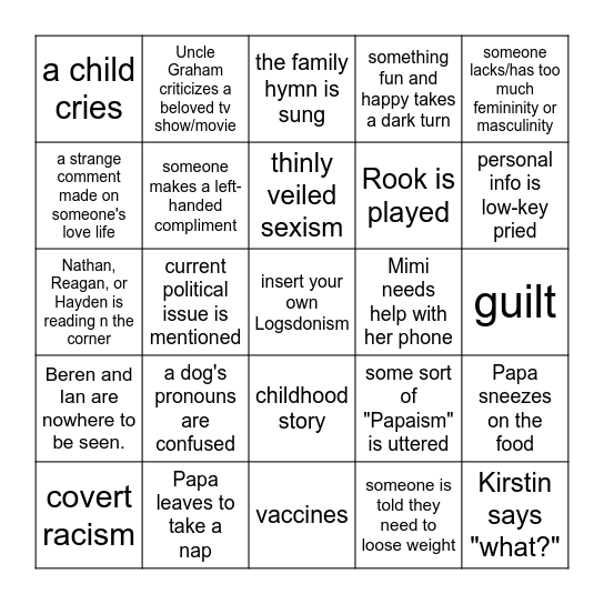 Family Logsdon Bingo Card