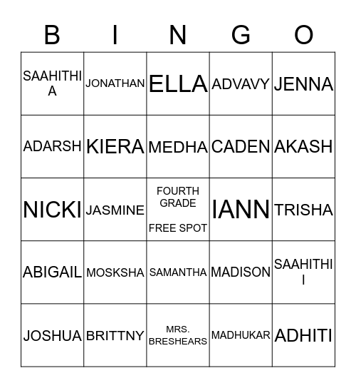 Breshears' Class  Bingo Card