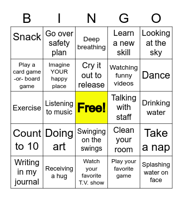 Emotions Week 4 :Coping Skills Bingo Card